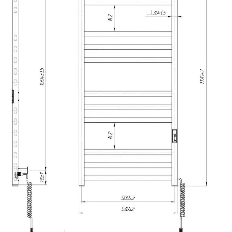 Рушникосушарка електрична MARIO Чикаго-I 1170 x 530 TR К таймер-регулятор - Основні контакти 03