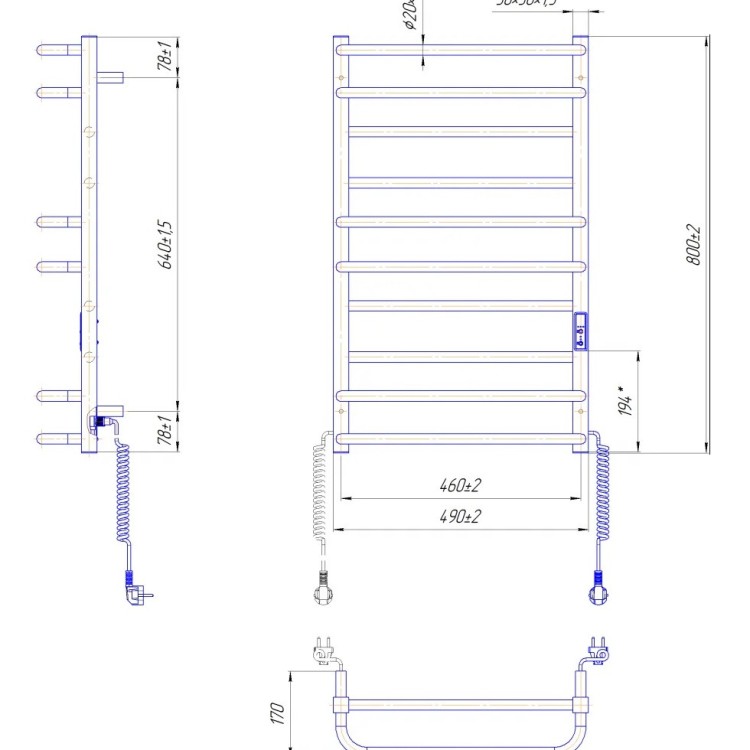 Рушникосушарка електрична MARIO Преміум Люкс — I 800 x 500 TR К таймер-регулятор - Основні контакти 06