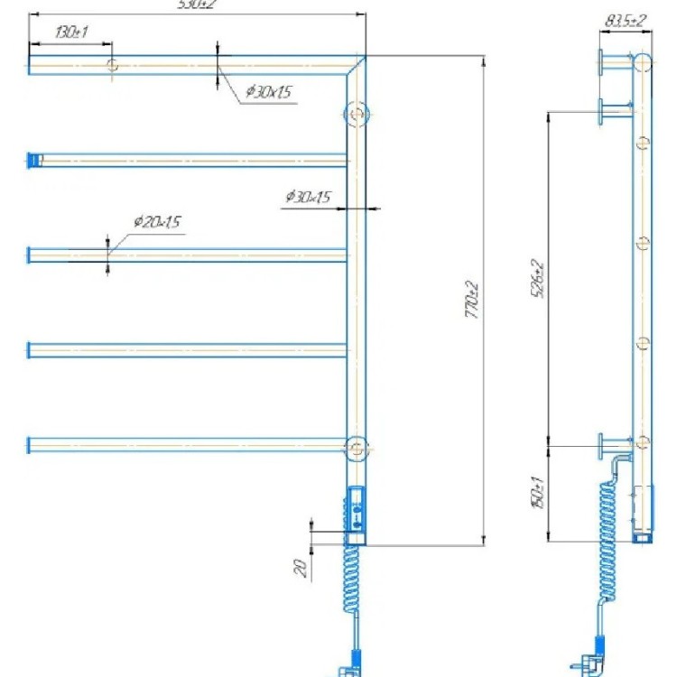Рушникосушарка електрична MARIO Romeo-І 770 х 530 ТR правий таймер-регулятор - Основні контакти 04