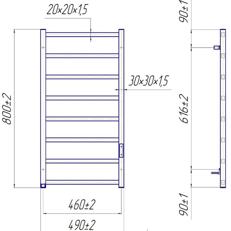 Рушникосушарка електрична MARIO Токіо-I 800x500 TR К таймер-регулятор - Основні контакти 04