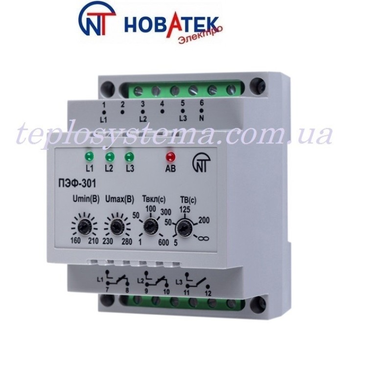 Електронний перемикач фаз ПЕФ-301 Новатек-Електро - Основні контакти 01 