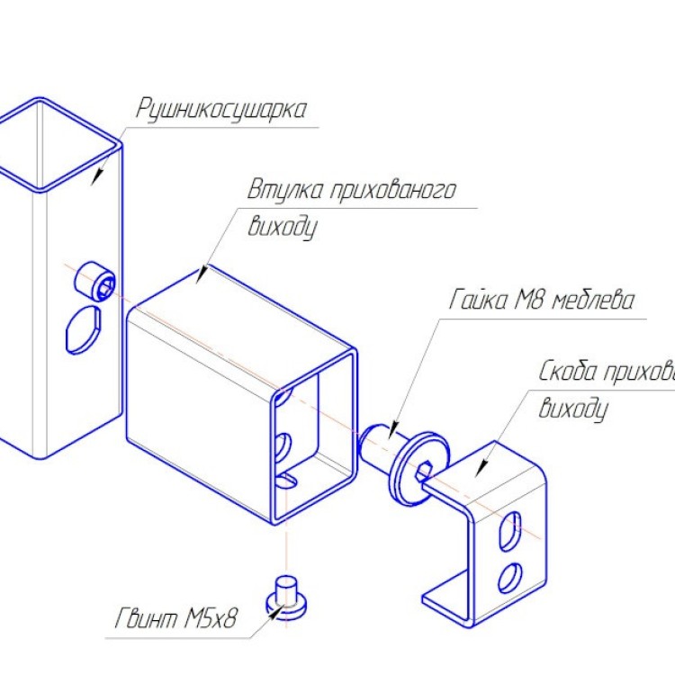 Комплект прихованого під'єднання Mario для профільної труби - Основні контакти 02