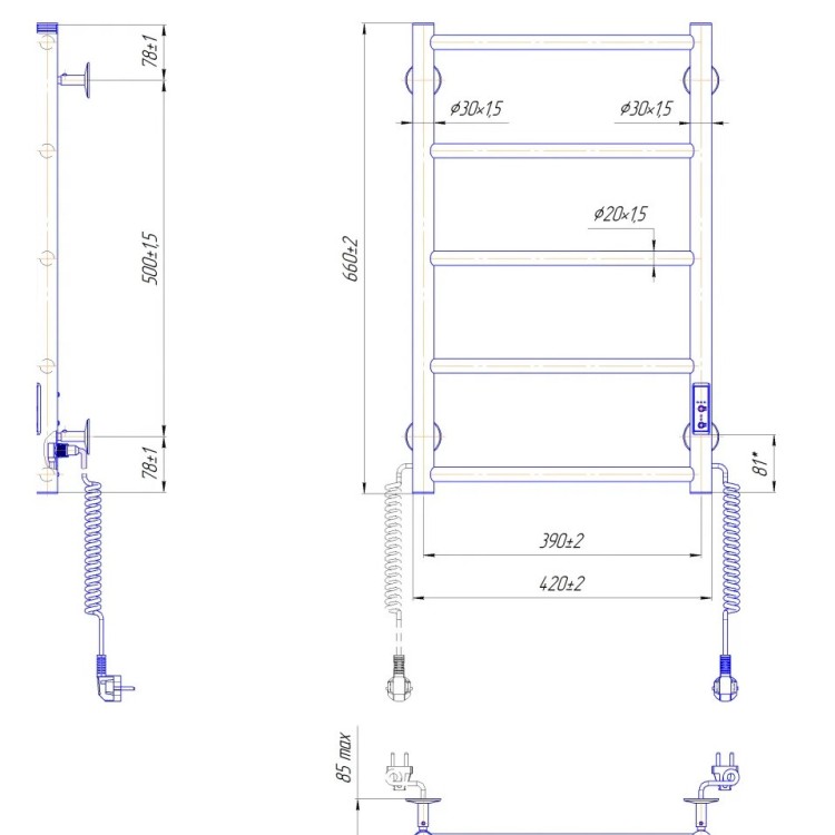 Рушникосушарка електрична MARIO Класік F HP-I 650 x 430 TR К таймер-регулятор - Основні контакти 05