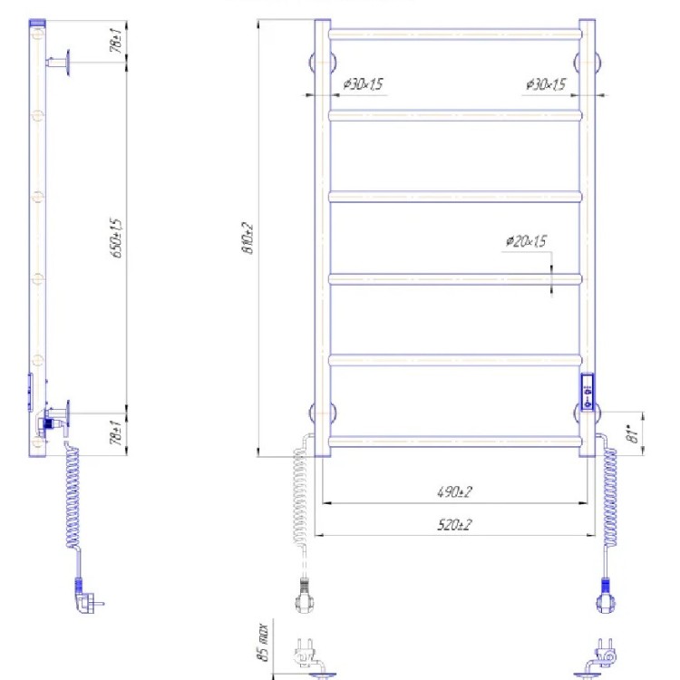 Рушникосушарка електрична MARIO Класік F HP-I 800 x 530 TR К таймер-регулятор - Основні контакти 05