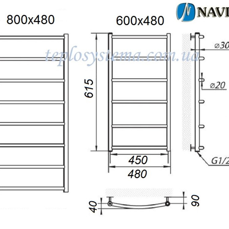 Полотенцесушитель электрический NAVIN Камелия 480 х 600 (с терморегулятором) - Основные контакты 04