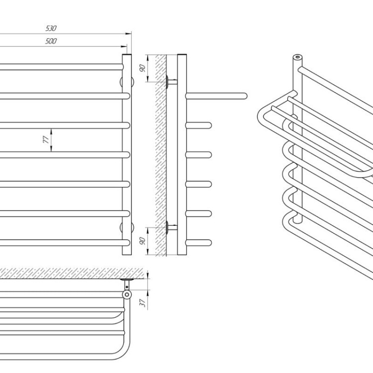 Водяна рушникосушарка  LARIS Стандарт П7 500 х 660 з полицею - Основні контакти 05
