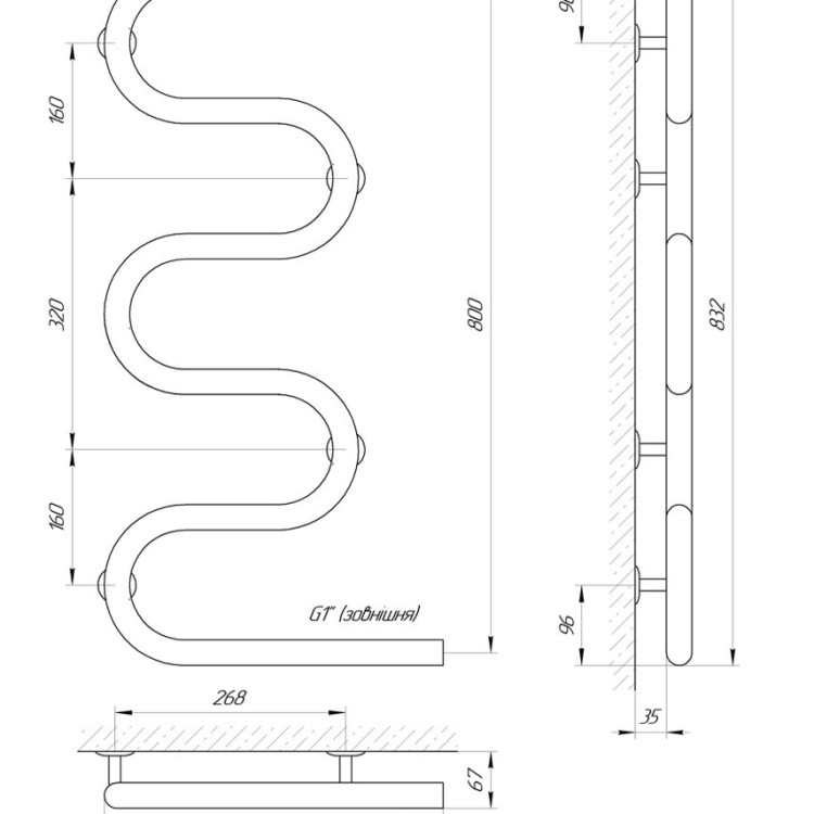 Водяна рушникосушарка LARIS Змійовик 32 РС5 400 х 800 1'' - Основні контакти 04