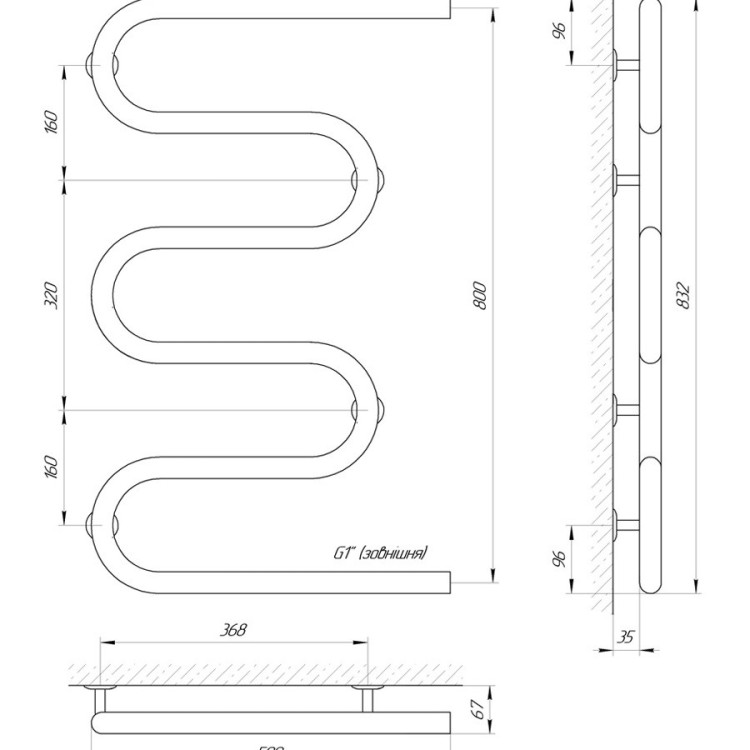 Водяна рушникосушарка LARIS Змійовик 32 РС5 500 х 800 1'' - Основні контакти 04