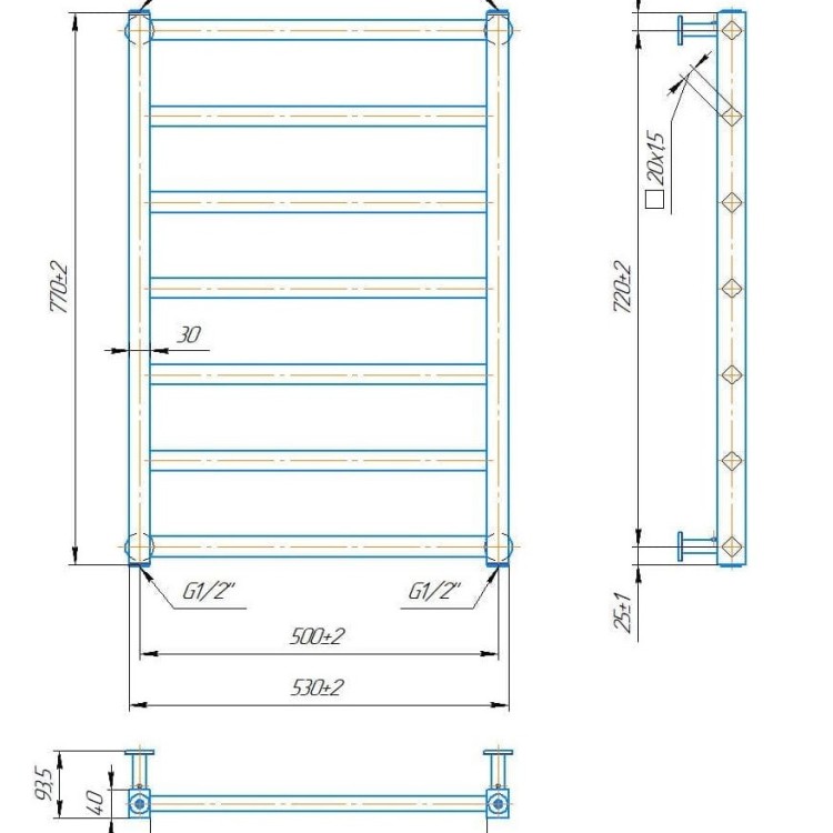 Рушникосушарка водяна MARIO Кіото 770х530/500 - Основні контакти 04