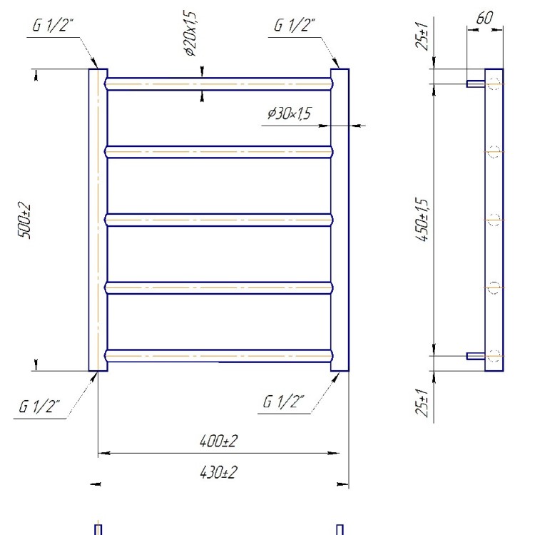 Рушникосушарка водяна MARIO  Класік F 500х430/400 - Основні контакти 05