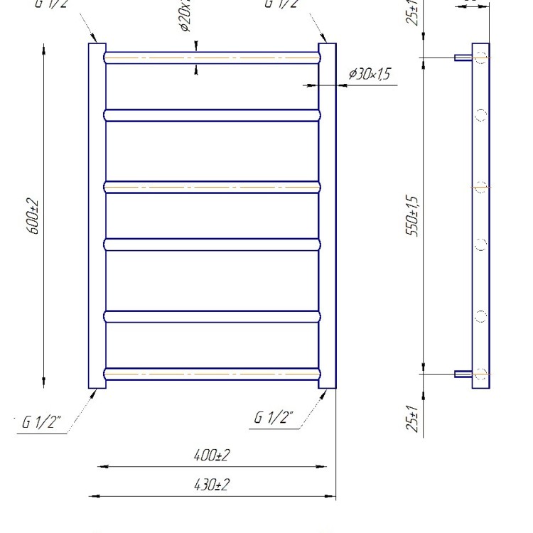 Рушникосушарка  водяна MARIO Класік F 600х430/400 - Основні контакти 05