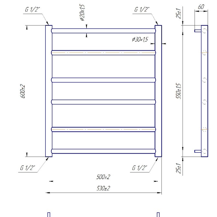 Водяна рушникосушарка MARIO Класік F 600х530/500 - Основні контакти 05