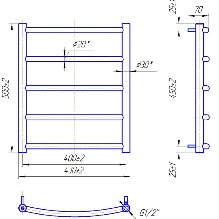 Рушникосушарка водяна MARIO Класік 500 х 430/400 - Основні контакти 04