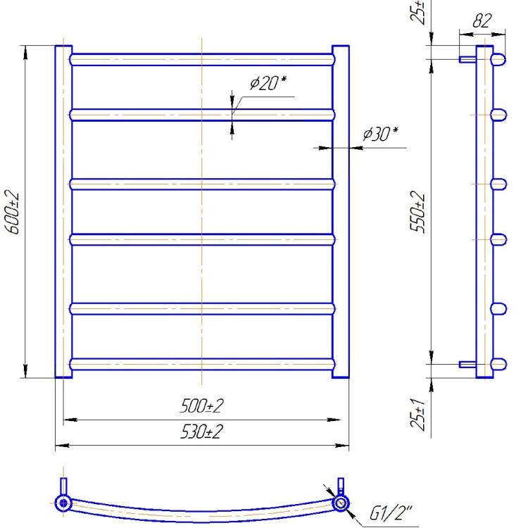 Рушникосушарка водяна MARIO Класік 600 х 530/500 - Основні контакти 04