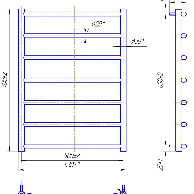 Рушникосушарка водяна  MARIO Класік 700 х 530/500 - Основні контакти 04