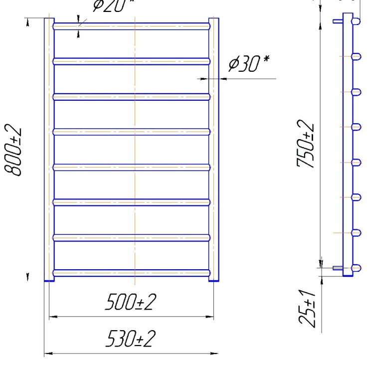 Рушникосушарка водяна  MARIO Класік 800 х 530/500 - Основні контакти 04