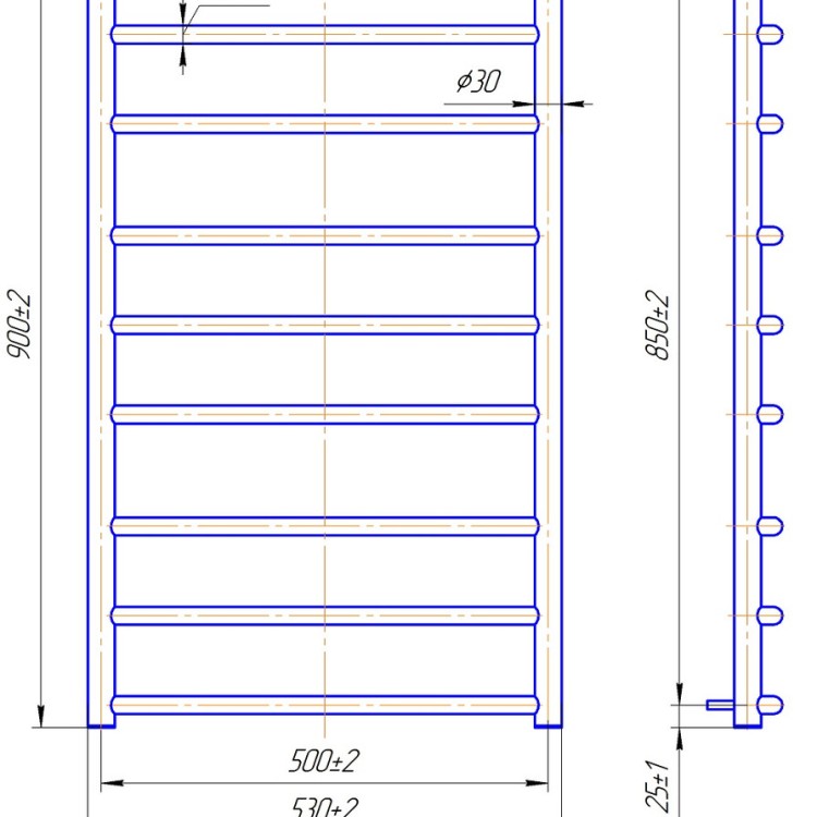 Рушникосушарка водяна  MARIO Класік 900 х 530/500 - Основні контакти 04