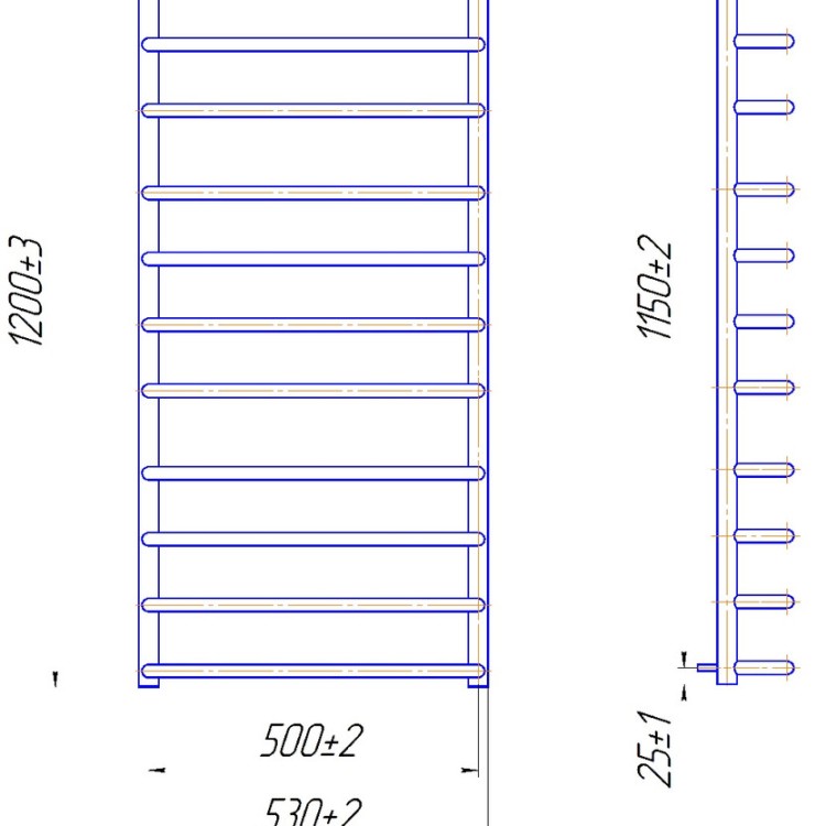 Рушникосушарка водяна  MARIO Стандарт 1200 х 530/500 - Основні контакти 03