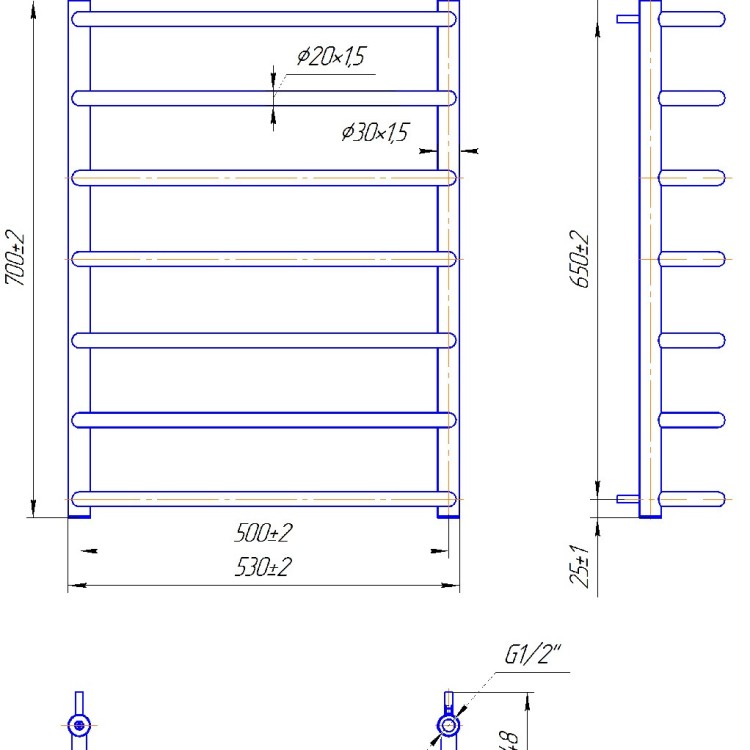 Рушникосушарка  водяна  MARIO Стандарт 700/530/500 - Основні контакти 03