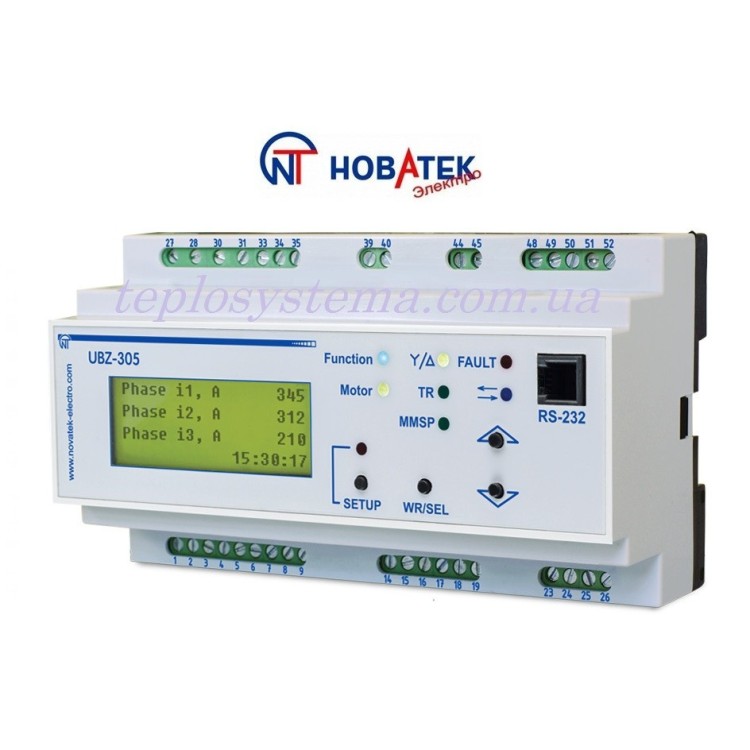 Універсальний блок захисту електродвигунів УБЗ — 305 (М) Новатек-Електро - Основні контакти  