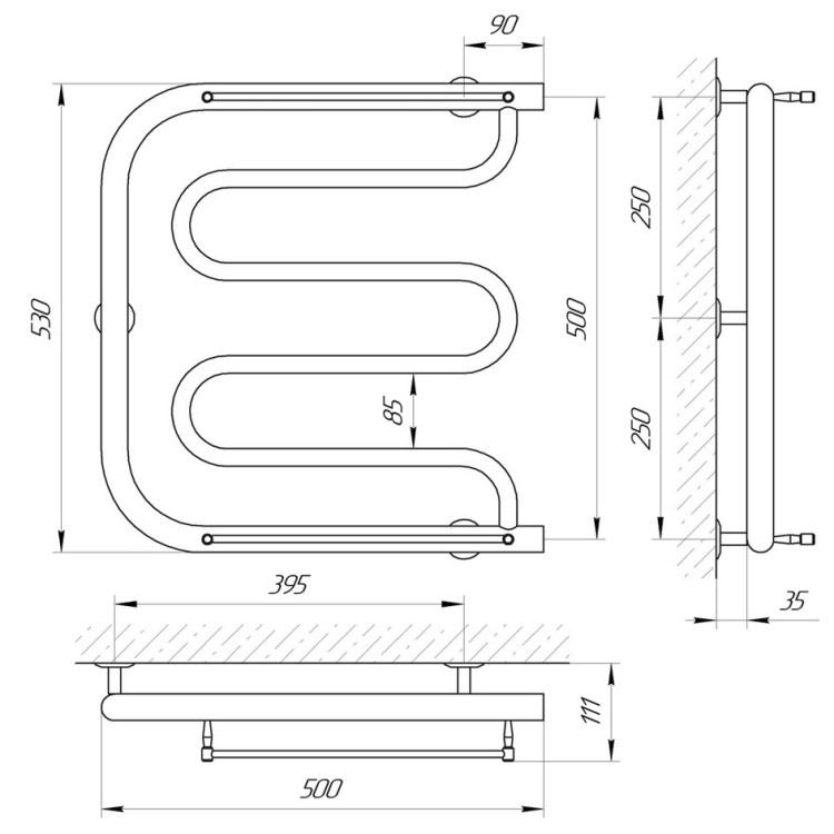 Водяна рушникосушарка Laris Фокстрот  500 х 500 - Основні контакти 02
