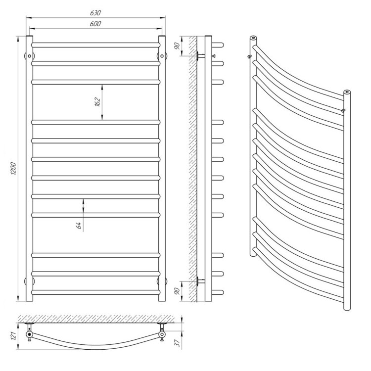 Водяна рушникосушарка Laris  Класік П12 600 х 1200 - Основні контакти 06