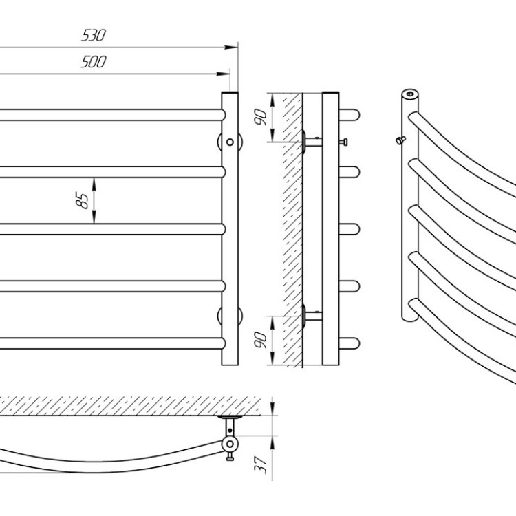 Водяна рушникосушарка Laris  Класік П5 500 х 500 - Основні контакти 06