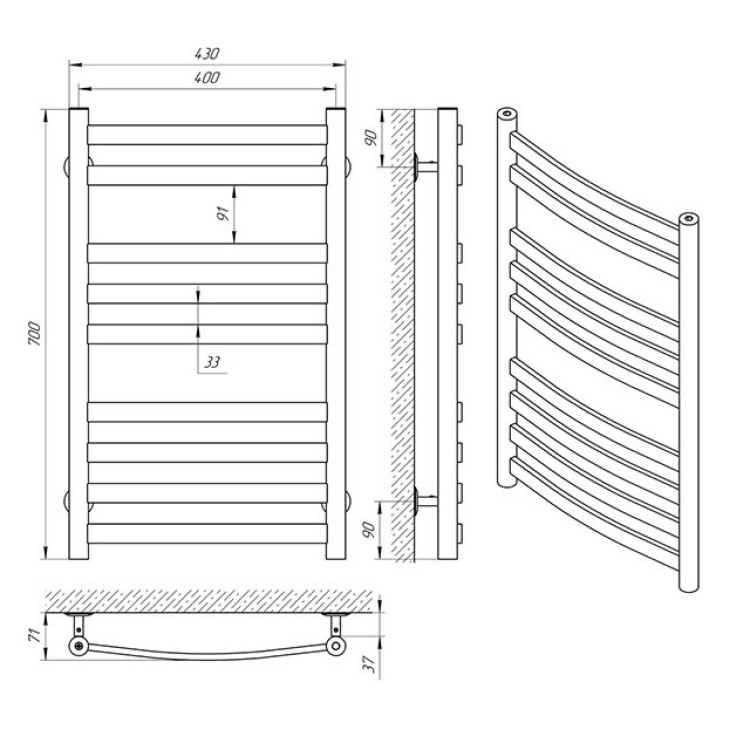 Водяна рушникосушарка Laris Кватро Класік П9  400 х 700 - Основні контакти 07
