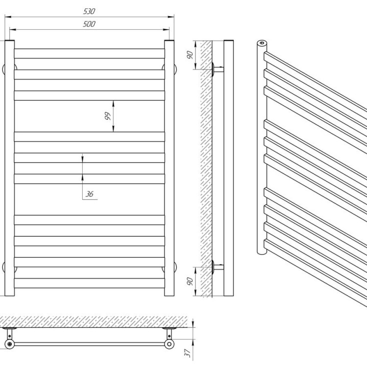 Водяна рушникосушарка Laris Кватро  П10 500 х 800 - Основні контакти 06