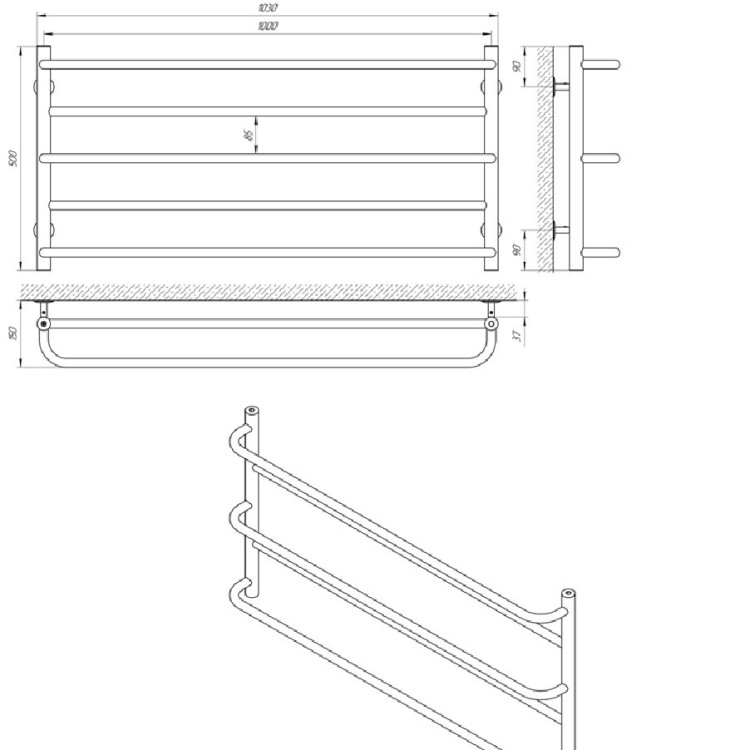 Водяна рушникосушарка Laris Практік П5 1000 х 500 - Основні контакти 04