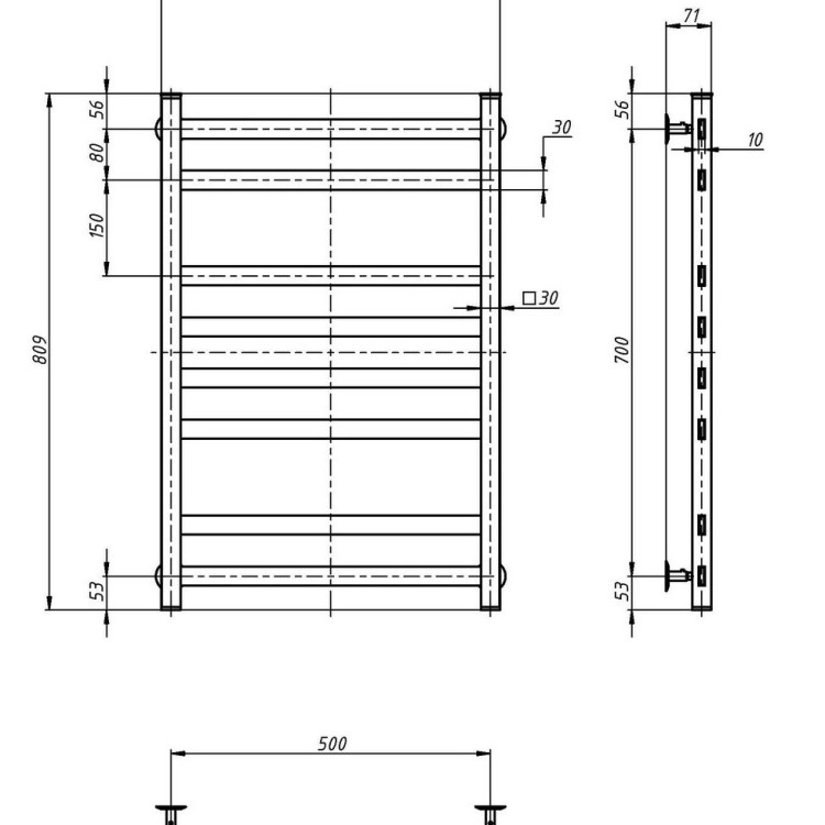 Водяной полотенцесушитель NAVIN Авангард 500х800 (черный муар) - Основные контакты 05